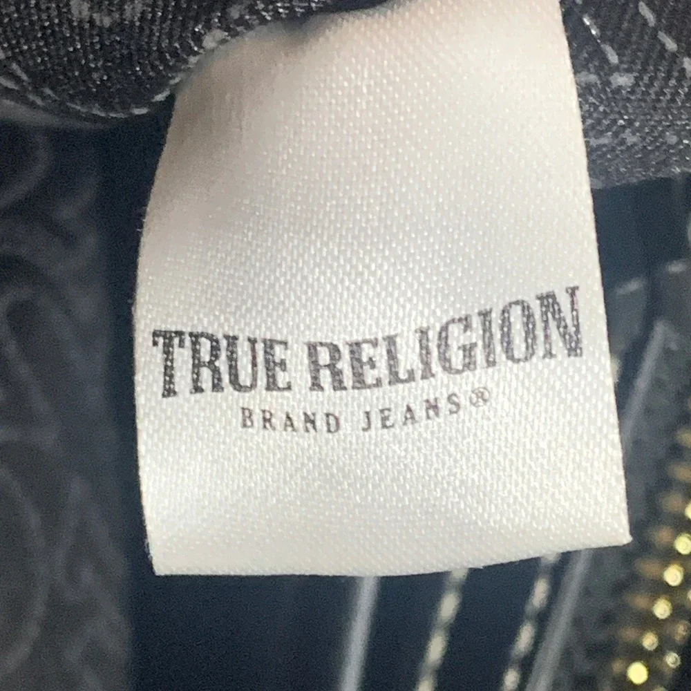 True Religion Black Horseshoe Quilted Tote Bag Gold Rhinestone Padlock‎ Large